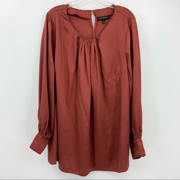 Lane Bryant Bronze Satin Pleated Blouse Top Size 16 - Picture 2 of 9